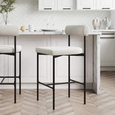 Nathan James Dahlia Counter Height Barstool Matte Black Metal Cream Boucle: Vegan Leather, Mid-Century Design, 300 lbs Capacity (LOCAL PICKUP ONLY)