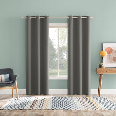2pc 37"x96" Sun Zero Tedrow 100% Blackout Grommet Curtain Panel Pair Gray: Modern Noise Reduction, Thermal Insulated