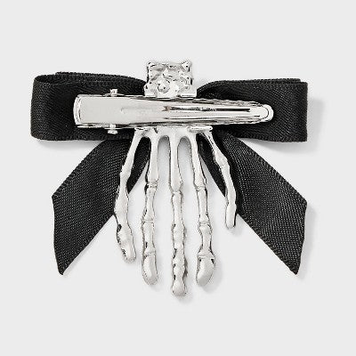 Halloween Skeleton Bow Hair Clip Set 2pc - Black/Silver