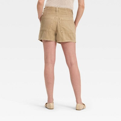 Women's High-Rise Pleated Jean Shorts - Universal Thread Khaki 2