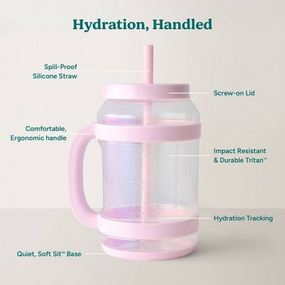 Reduce 80oz Tritan Waterday Mug Light Pink: Iridescent Tumbler with Straw & Twist-Off Lid, Dishwasher-Safe