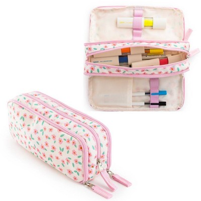 Yoobi Triple Zip Pencil Pouch - Pink Wildflower, School Supplies