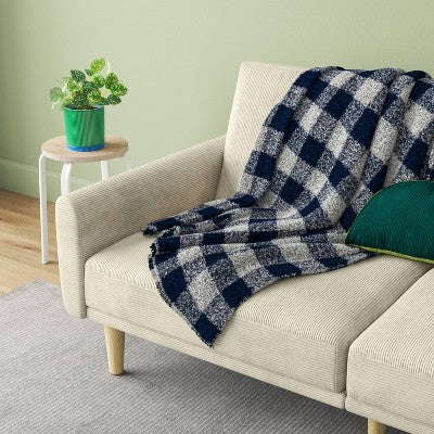 Cozy Woven Check Throw Blanket Navy/Gray - Room Essentials