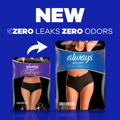 Always Discreet Boutique Adult Postpartum Incontinence Underwear for Women - Black - S/M - 12ct