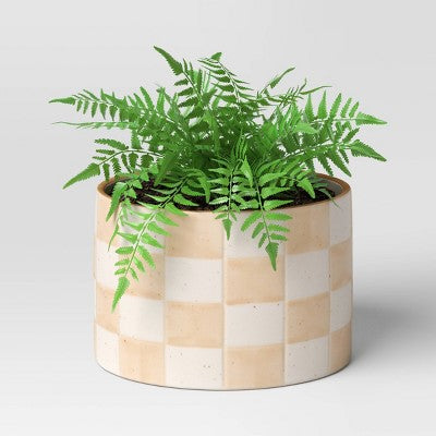 Checker Stoneware Indoor Outdoor Planter Pot Ivory 5.88"x5.88" - Threshold