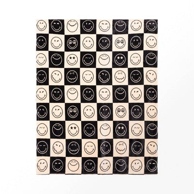 Yoobi SmileyWorld 50"x60" Faux Shearling Checkered Blanket Printed Black