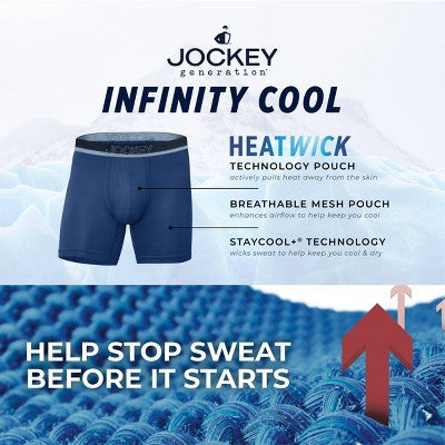 Jockey Generation Men's 3pk Infinity Cool Boxer Briefs - Navy/Shower L: Tagless, Moisture Wicking, Stretch Fabric