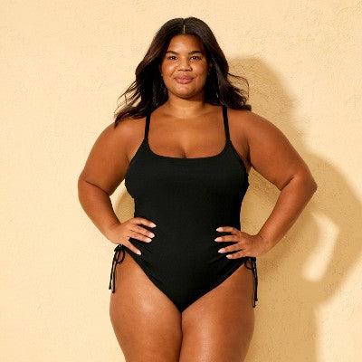 Women's Ribbed Adjustable Drawstring Swimsuit - Black 20