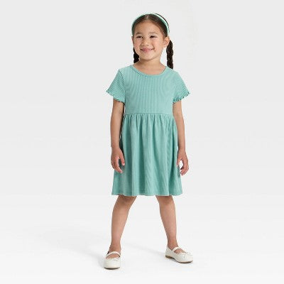 Toddler Girls' Short Sleeve Ribbed Dress Cat & Jack Teal Green 2T