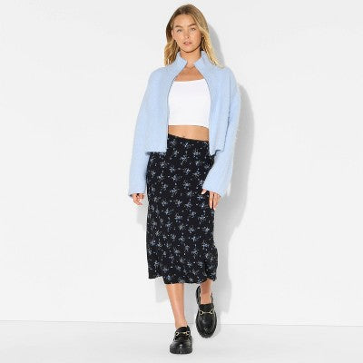 Women's Full Zip Mock Turtleneck Cardigan - Light Blue M