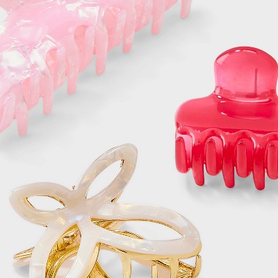 Flower Solid Claw Hair Clip Set 3pc - A New Day Pink: Floral Pattern, Acrylic & Zinc, Hair Styling Accessory
