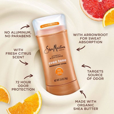SheaMoisture Solid Deodorant Stick Even Tone - Vitamin C & Niacinamide - Aluminum-Free 2.6oz