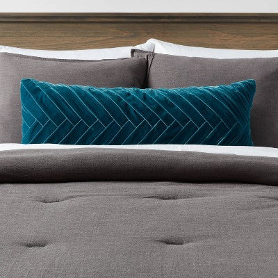 Oversized Oblong Pleated Velvet Decorative Throw Pillow Dark Teal Blue - Threshold: Indoor Rectangle Accent Pillow (LOCAL PICKUP ONLY)