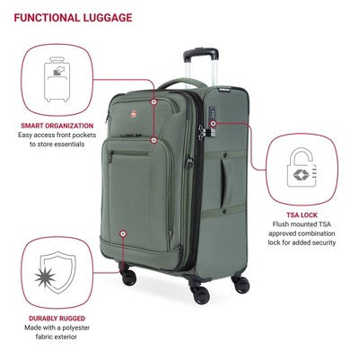 SWISSGEAR Zurich Softside Medium Checked Spinner Suitcase - Green