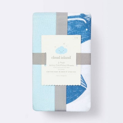 Fitted Jersey Crib Sheet Whales - Solid Blue - 2pk - Cloud Island