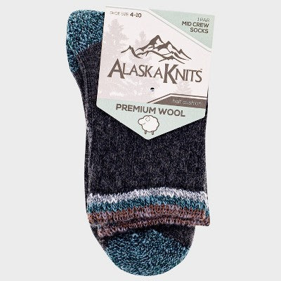 Alaska Knits Women's Kernel Textured Wool Blend Midweight Boot Socks - Charcoal Gray 4-10