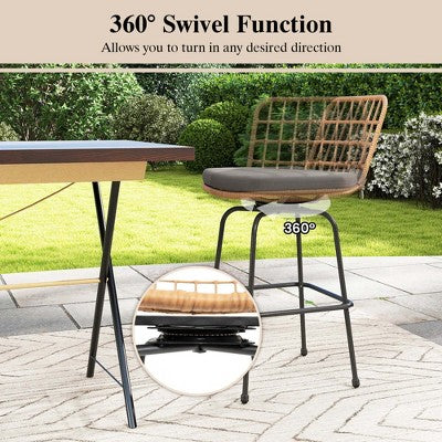 Costway Patio 360° Swivel Bar Stools Set of 2 with Backrests & Footrests Soft Seat Cushions (LOCAL PICKUP ONLY)