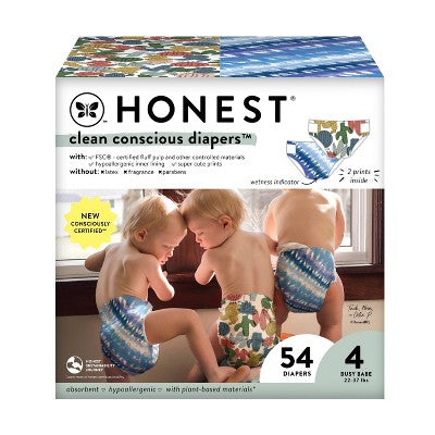 The Honest Company Clean Conscious Disposable Diapers - Tye Die For & Cactus Cuties - Size 4 - 54ct
