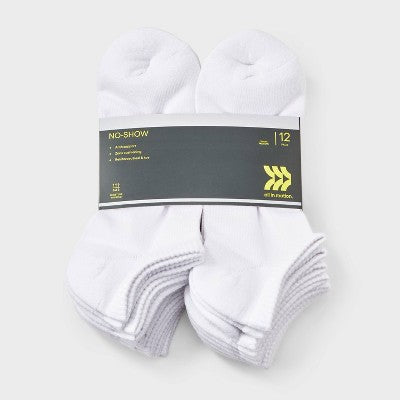 Men's New 12pk Value No Show Socks - All In Motion White 6-12