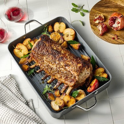 15.74" Aluminum Ceramic Roasting Pan Dark Gray - Figmint: Nonstick, Dishwasher & Oven-Safe, 7.9 Qt Capacity (LOCAL PICKUP ONLY)
