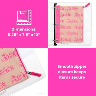 Yoobi Barbie Single Zip Binder Case Pink Barbie Logo Pattern, School Supplies