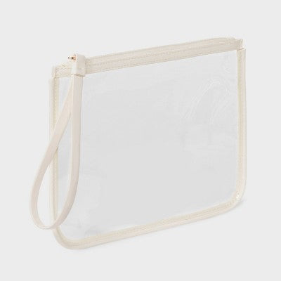 Clear Pouch Wristlet - A New Day Cream: Faux Leather TPU Zip Wallet