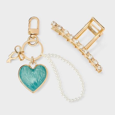 Claw Hair Clip and Bag Charm Pearls - A New Day Gold
