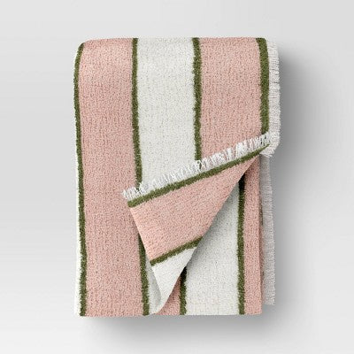 Cozy Woven Stripe Throw Blanket Pink/Ivory/Olive - Room Essentials