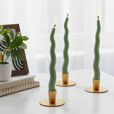 6pk Taper Candle Set Green Wavy - Room Essentials