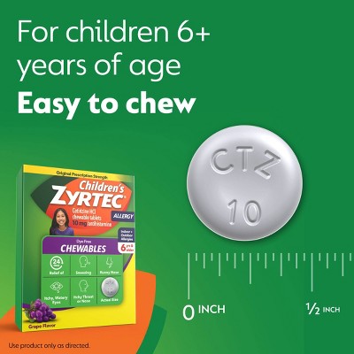 Zyrtec Children's Allergy Dye Free Chewables - Ages 6+ - 10mg - 48ct
