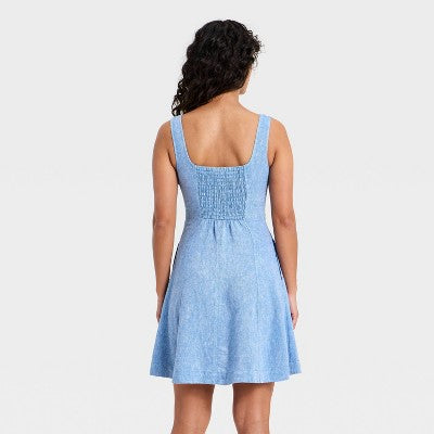 Women's Sleeveless Linen Mini A-Line Dress Universal Chambray XS