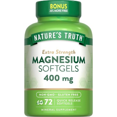 Nature's Truth Magnesium | 400mg | 72 Softgels | Value Size | Extra Strength | from Magnesium Oxide | Non-GMO and Gluten Free Supplement