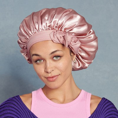 Kiss Colors & Care Silky Satin Bonnet with Tie Band Edge - Dust Pink - XL - 2ct