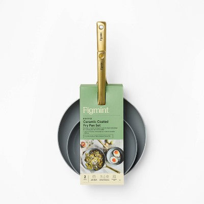 2pk Nonstick Ceramic Coated Aluminum Frying Pan Set with Champagne Handles Navy - Figmint