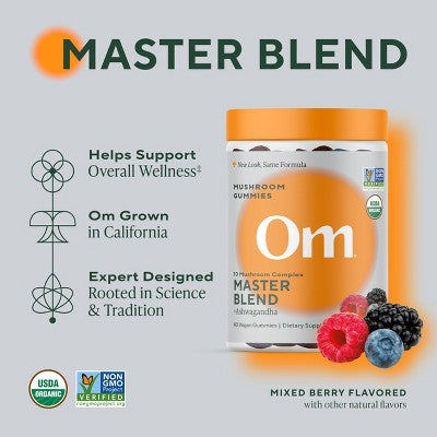 Om Mushrooms Master Blend + Ashwagandha Vegan Gummies - 40ct