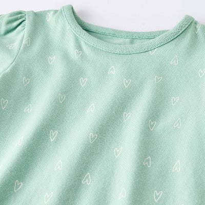 Baby Girls' Heart Short Sleeve Romper Cloud Island Mint Green 9M