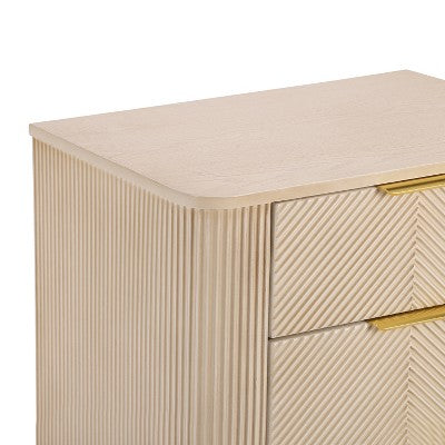 ModernLuxe Fluted 3 Drawers Nightstand Bedside Table End Table, Mid-Century Side Table with Gold Glossy Handles & Gourd Legs, Champagne (LOCAL PICKUP ONLY)