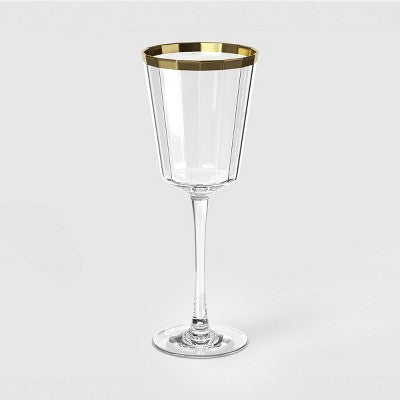 9.1 fl oz Faceted Stemmed Wine Glass Gold Rimmed Clear - Threshold