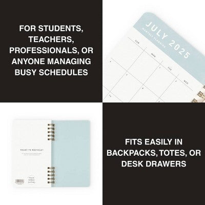 Altitude Supplies 3.625"x6.25" Monthly Planner, July 2025 to June 2026, Seafoam Blue