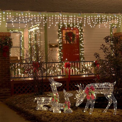 LuxenHome Set of 3 Deer Family Lighted Holiday Decoration Brown