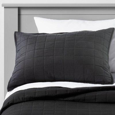 Box Stitch Microfiber Kids' Sham Black - Pillowfort: Standard Size, Polyester, OEKO-TEX Certified, Boys' Pillow Shams