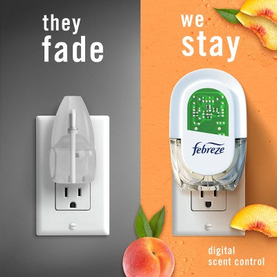 Febreze Odor-Fighting Plug Air Freshener Dual Refill Juicy Summer Peaches - 2ct: Oil, Electric, Air Freshener Refills