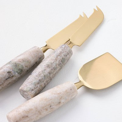 3pc Brass Cheese Knives with Marble Handles Warm Beige - Hearth & Hand with Magnolia