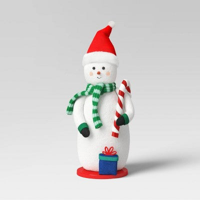 Santa Snowman Fabric Christmas Figurine Holding Candy Cane - Wondershop