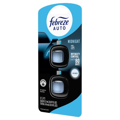Febreze 2ct Car Auto Midnight: Vent Clips, Adjustable Scent, Phthalate-Free, Disposable, Oil-Based Freshener
