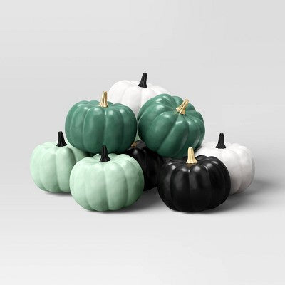8pk Painted Halloween Pumpkins Black/White/Greens - Hyde & EEK! Boutique: Foam Decorative Accent Set, Tabletop Decor