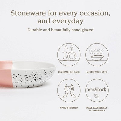 over&back 30 fl oz Stoneware Dinner Bowl Pink/White with Black Splatter