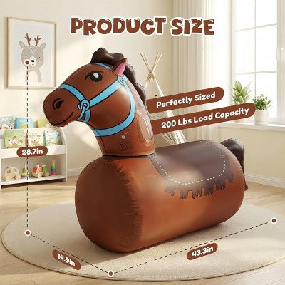 BATHWA Inflatable Bouncy Toy for Kids Ages 5+ 220lbs Capacity Ride-On Toys w/Pump Puncture-Resistant Saddle Design In/Outdoor Jumping Horse 1 PCS