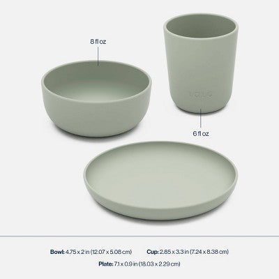 Lalo 3pc Toddler Mealtime Set Silicone Plate, Bowl, and Cup - Sage