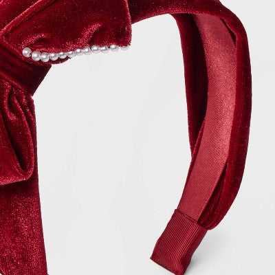 Girls' Velvet Bow with Pearls Headband - Cat & Jack Red: Fashion Hair Accessory, All Hair Types